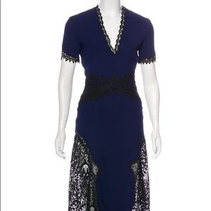Jonathan Simkhai Navy Midi Dress with Black Lace